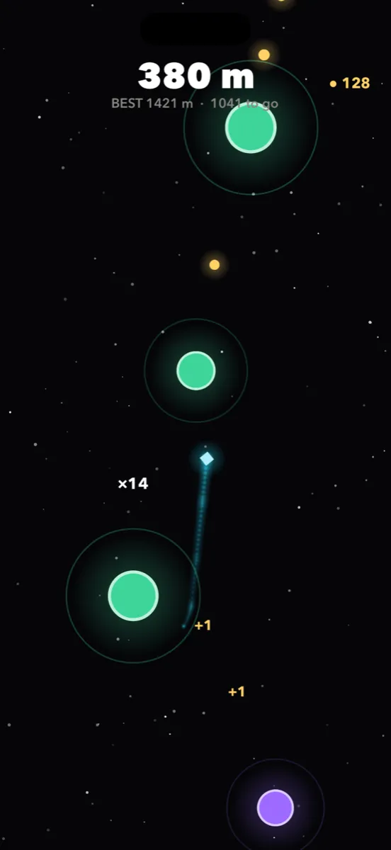 Mid-flight between planets on a ×14 chain