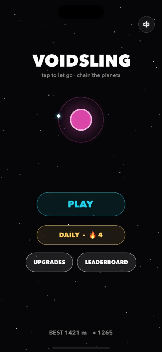 Main menu with Play, Daily streak, Upgrades and Leaderboard